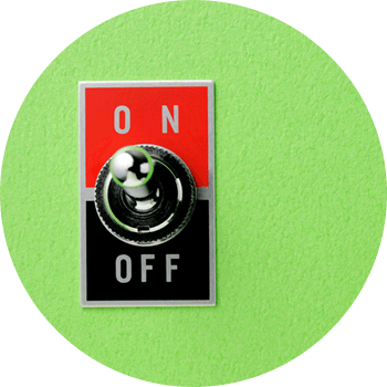 on off button against green background